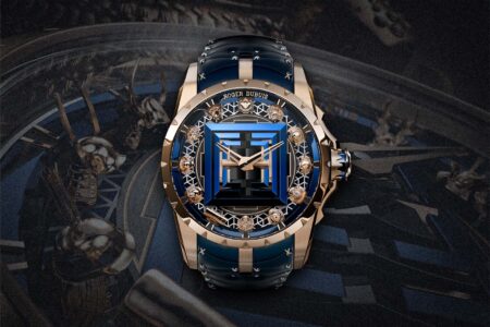 Roger Dubuis Excalibur The Kabuto Legacy watch with samurai kabuto helmets around an Edo Castle dial