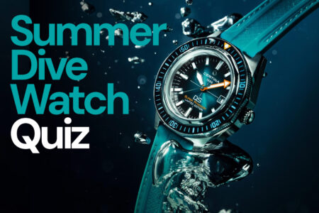 A dive watch beside sunglasses and a towel near a swimming pool in summer