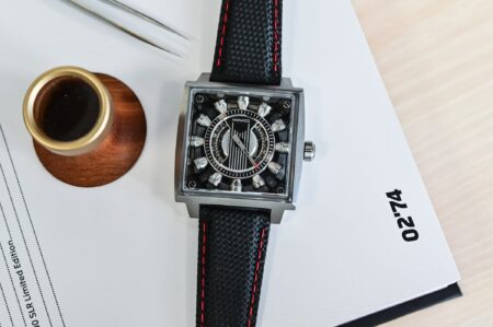 TAG Heuer Monaco Speed 12 watch with openworked dial and rotating piston hour display