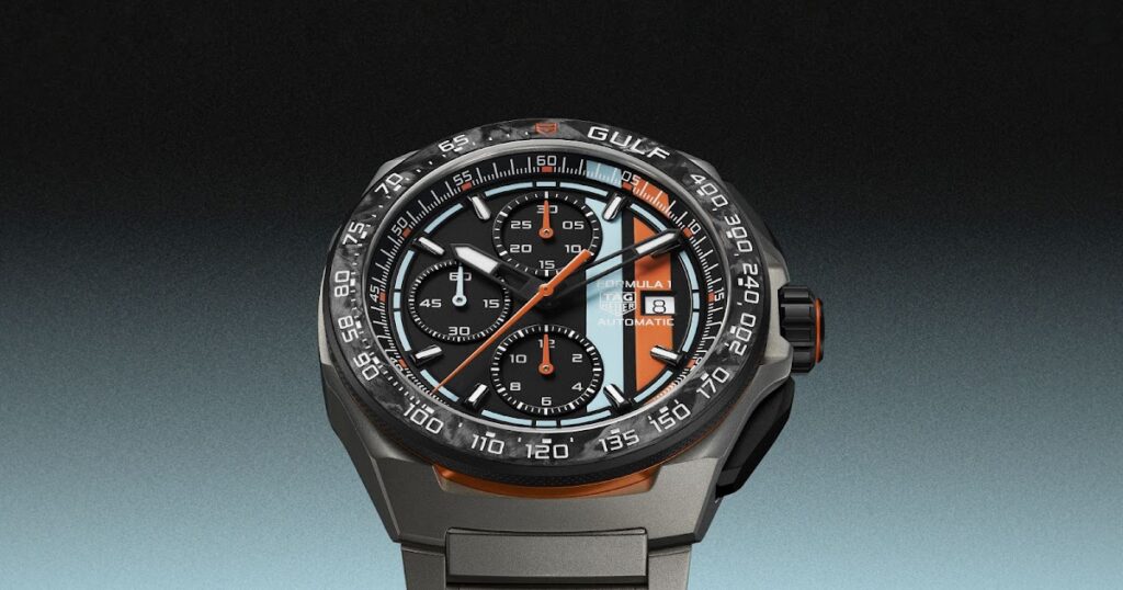 TAG Heuer Formula 1 Automatic Chronograph x Gulf with forged carbon bezel