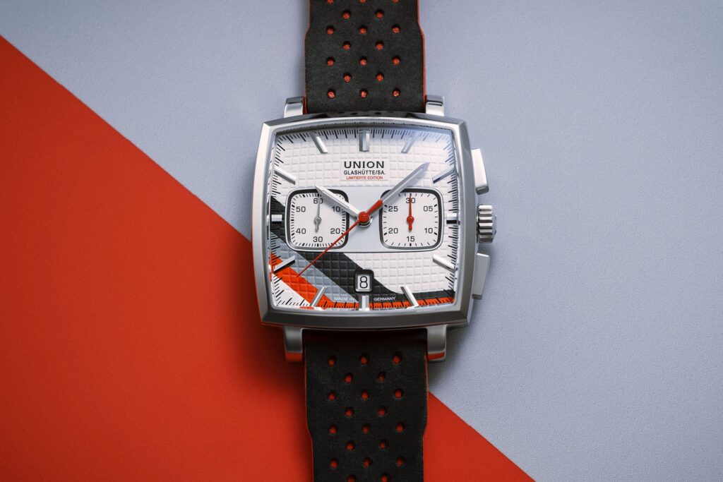 Union Glashütte Averin Chronograph Limited Edition Sachsen Classic 2026 with square case and racing dial