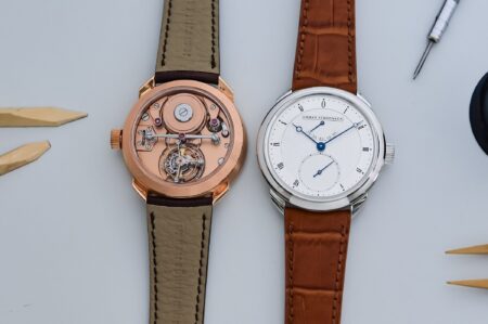 Urban Jürgensen’s UJ-1 Tourbillon Brings Derek Pratt’s Pocket Watch Genius to the Wrist Urban Jürgensen UJ-1 Tourbillon 250th Anniversary Watch movement with flying barrel and tourbillon