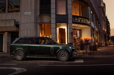 One-off Urban Automotive and Visionnaire Range Rover Long Wheelbase Autobiography outside a luxury London design flagship