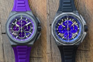 Zenith Defy Extreme Lapis Lazuli II and Ultraviolet chronographs with openworked dials