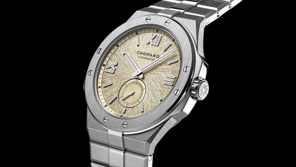 Chopard Adds a Mountain Glow Dial to the Alpine Eagle 41 XPS Chopard Alpine Eagle 41 XPS with champagne mountain glow dial in Lucent Steel