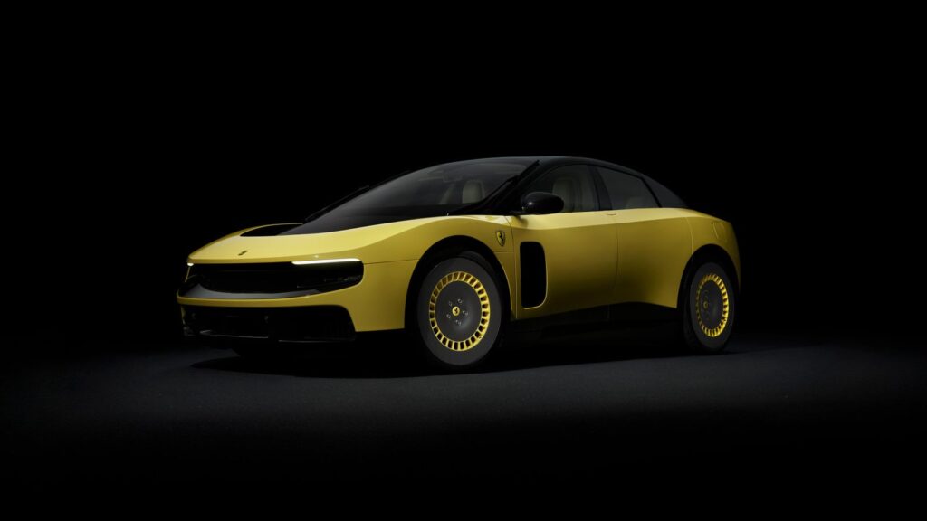 Ferrari Luce Makes Its Case as the Brand’s First Electric Five-Seater Ferrari Luce electric sedan in a dramatic studio setting