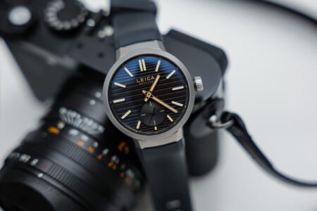 Leica ZM 12 Small Seconds watch showing its dual-layer dial and integrated strap design