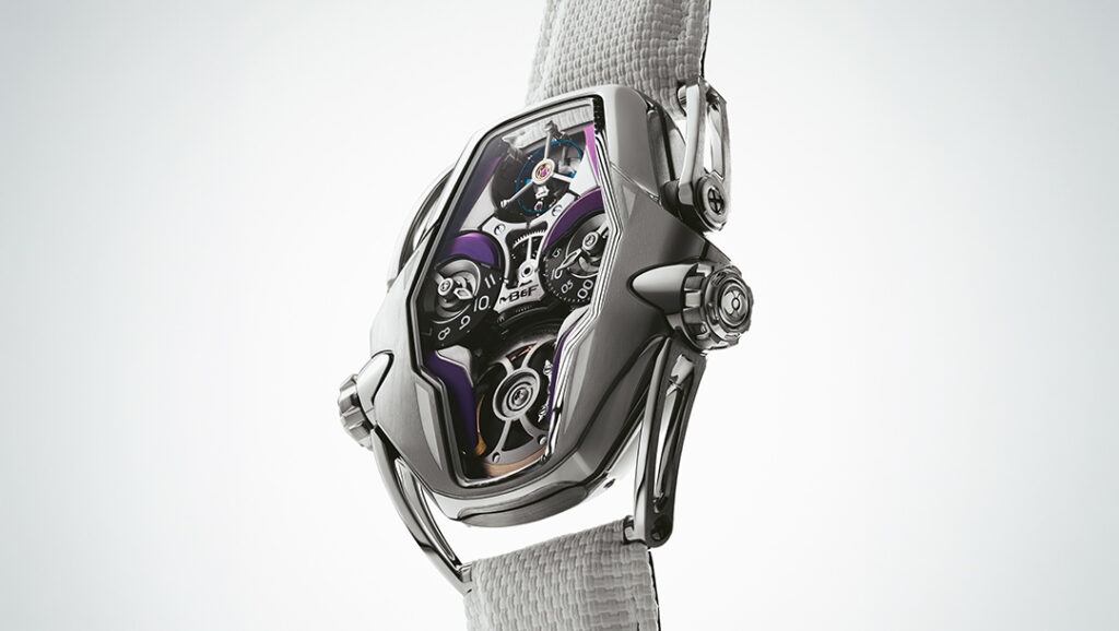 MB&F HM12 The Guardian Gives the Horological Machine a Moving Face MB&F HM12 The Guardian watch with mobile face-shield and L’Epée companion stand