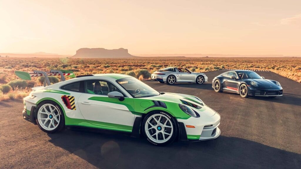 Three Porsche 911 Toy Story inspired one-off cars representing Woody Jessie and Buzz Lightyear