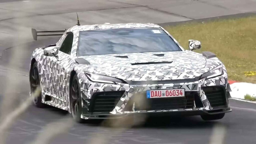 Toyota GR GT hardcore prototype testing at the Nürburgring with large rear wing