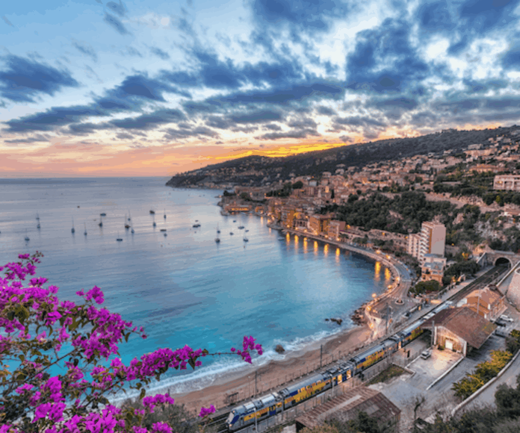 Quiet French Riviera harbour at golden hour after the summer season