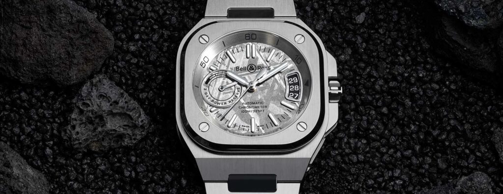 Bell & Ross BR-X5 Meteorite watch with grey meteorite dial on steel bracelet