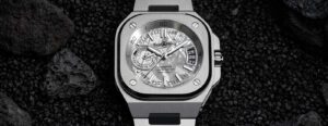 Bell & Ross BR-X5 Meteorite watch with grey meteorite dial on steel bracelet