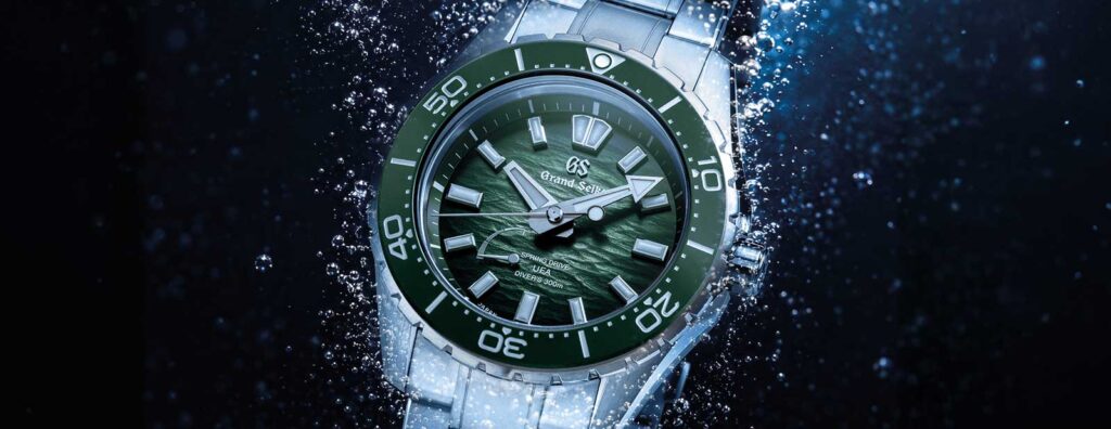 Grand Seiko’s Spring Drive U.F.A. Ushio 300 Diver Refines the Serious Dive Watch Grand Seiko Spring Drive U.F.A. Ushio 300 Diver with wave-pattern dial and matching bezel