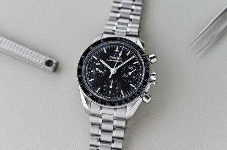 Omega Brings the Speedmaster 38mm Closer to the Moonwatch Omega Speedmaster 38mm black dial steel chronograph on bracelet