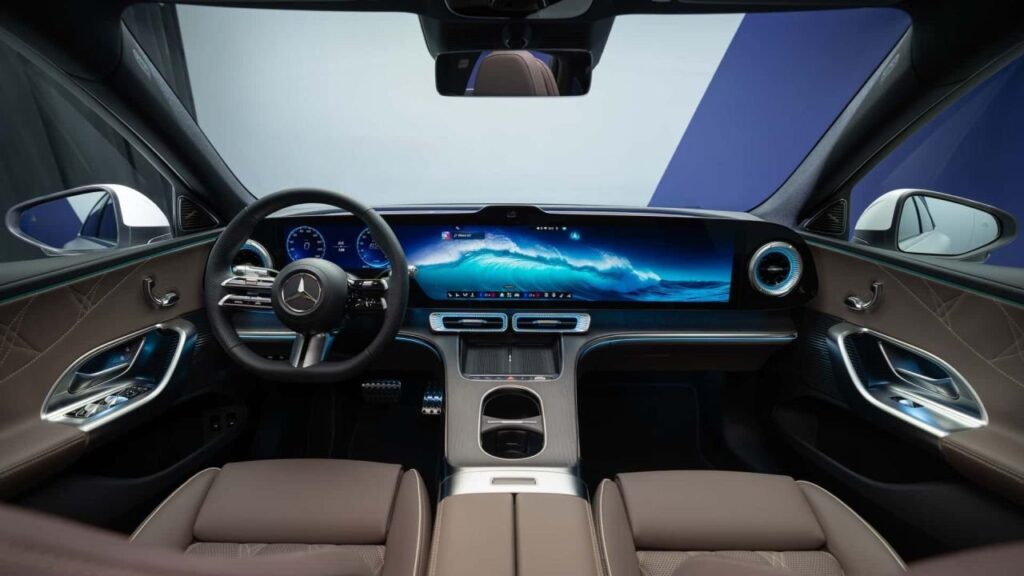 Modern Mercedes-Benz interior with digital dashboard and physical steering wheel controls