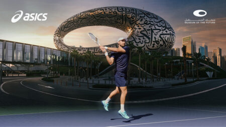 ASICS Turns Dubai’s Museum of the Future Into a Tennis Court ASICS tennis activation court at Dubai Museum of the Future