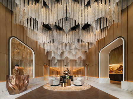 Fairmont Arrives in Thailand With a Floral New Bangkok Flagship Lobby of Fairmont Bangkok Sukhumvit with floral chandelier inspired by Thailand’s ratchaphruek blossom