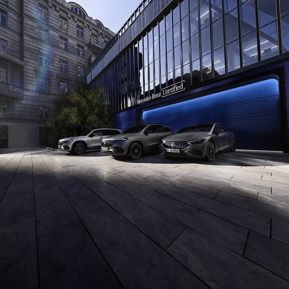 Mercedes-Benz Certified Pre-Owned car displayed at a premium showroom in Qatar