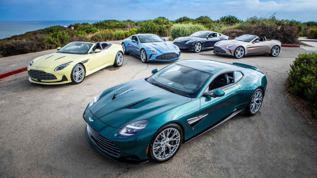 Five Aston Martin Heritage Collection sports cars in revived classic paint colours