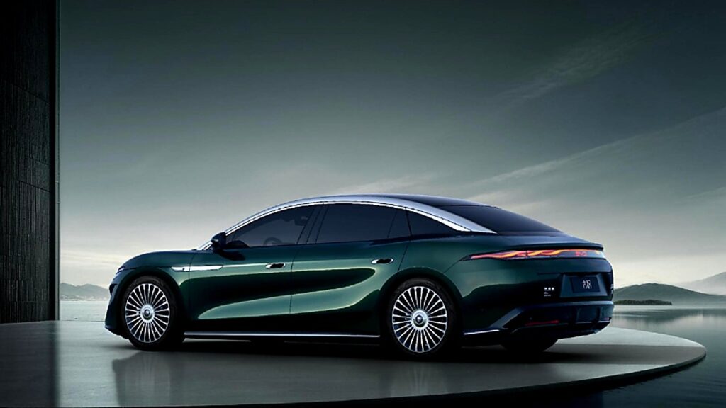 BYD Da Han flagship electric sedan shown in a sleek studio setting
