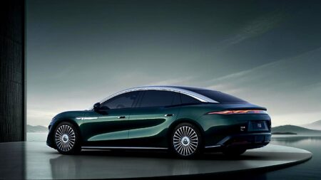 BYD Da Han Opens Presales in China With 626-Mile Claimed Range BYD Da Han flagship electric sedan shown in a sleek studio setting