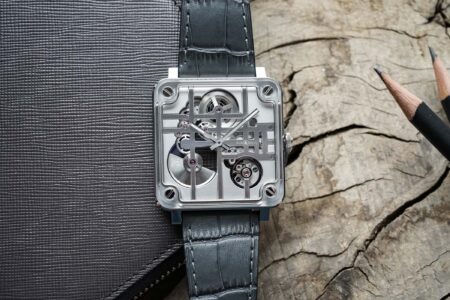 Bell & Ross BR-X3 Micro-Rotor Turns the Square Watch Into Architecture Bell & Ross BR-X3 Micro-Rotor skeleton watch with square steel and sapphire case on grey leather strap