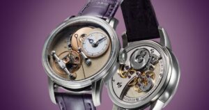 Cleguer Horology Introduces the Inspiration One With a New Innate Escapement Cleguer Horology Inspiration One Souscription titanium watch with open movement architecture and purple enamel dial