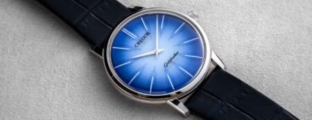 Credor Goldfeather stainless steel watch with blue and white porcelain feather dial