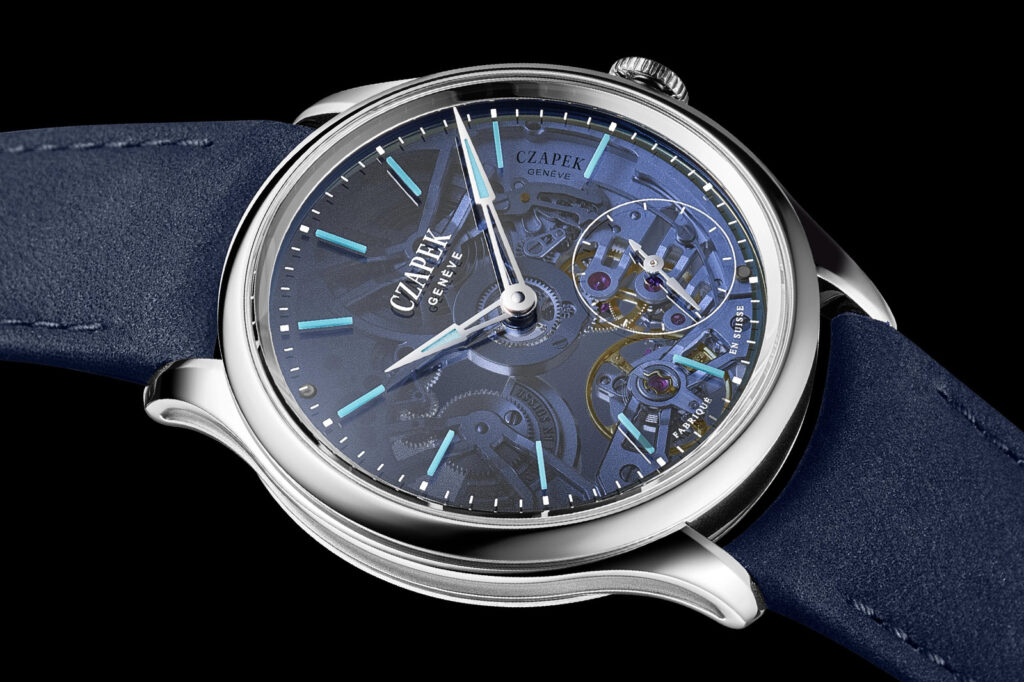 Czapek Promenade Transparencies Aqua Blue watch with translucent blue fumé sapphire dial