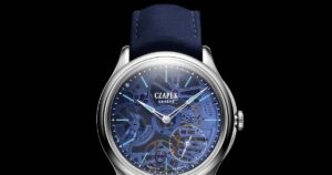 Czapek Promenade Transparencies Aqua Blue watch with visible Calibre SXH7