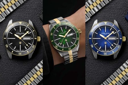Favre Leuba Gives the Deep Raider Day Date a Two-Tone Turn Favre Leuba Deep Raider Day Date two-tone diver watch with yellow gold PVD accents