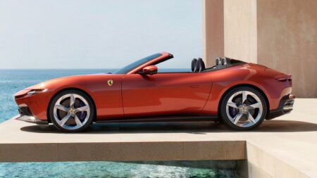 Ferrari Amalfi Spider open-top grand tourer on a coastal road