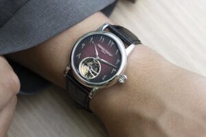 Frederique Constant’s Classic Tourbillon Julie Shows a More Personal Side of the Brand Frederique Constant Classic Tourbillon Manufacture Julie with burgundy gradient dial and platinum case