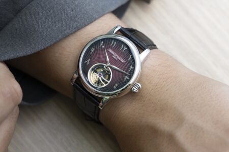 Frederique Constant’s Classic Tourbillon Julie Shows a More Personal Side of the Brand Frederique Constant Classic Tourbillon Manufacture Julie with burgundy gradient dial and platinum case