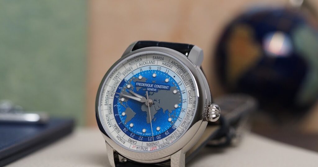 Frederique Constant Makes Its Classic Worldtimer Sharper at 40mm Frederique Constant Classic Worldtimer Manufacture 40mm with blue world map dial