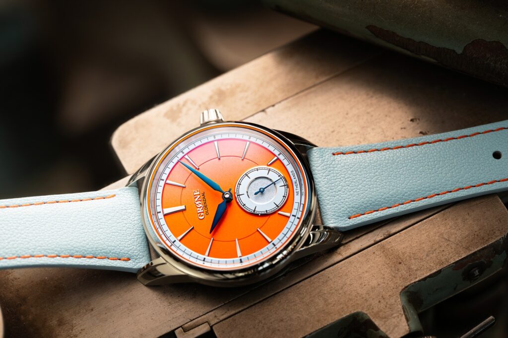 Grøne Horologium Small Seconds Arrives in Playful Orange and Polished Salmon Grøne Horologium Small Seconds watches in orange and salmon dial editions