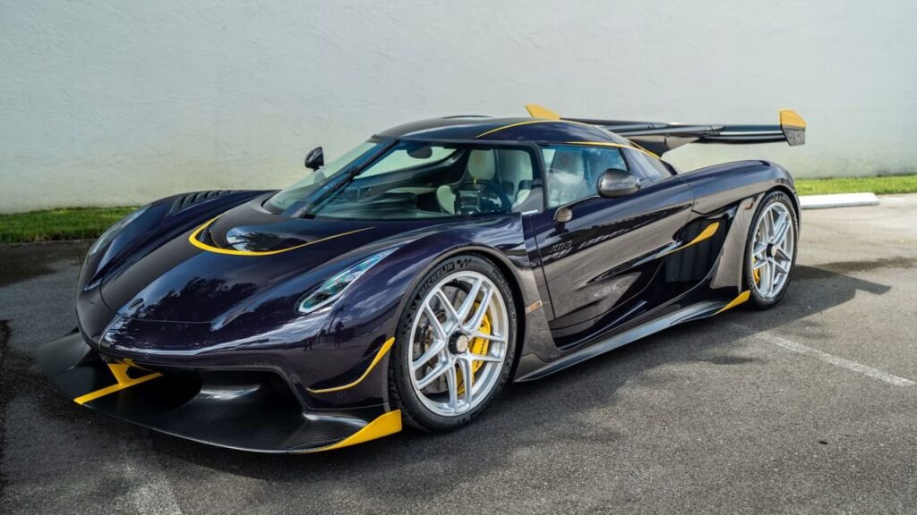 Koenigsegg Jesko Attack in exposed Dark Purple carbon fibre with yellow accents