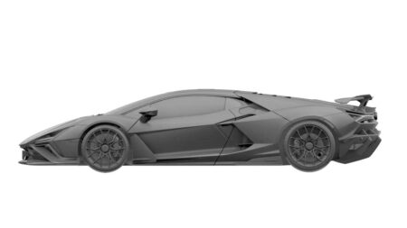 Lamborghini Revuelto SV patent-style preview showing fixed rear wing and aggressive aero