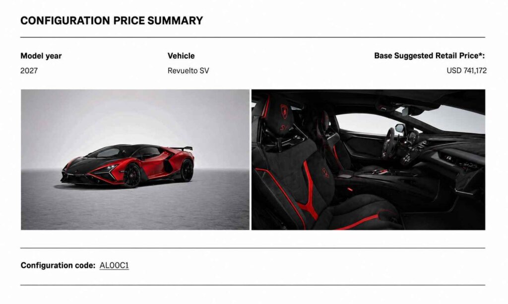 Lamborghini Revuelto SV Could Pass $1 Million With the Right Options Lamborghini Revuelto SV shown in red with aggressive carbon exterior details