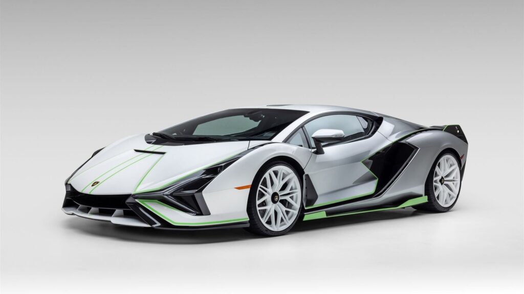Low-Mileage Lamborghini Sián FKP 37 Heads to Auction With a $3 Million Estimate 2020 Lamborghini Sián FKP 37 in Bianco Asopo with Verde Lampros accents