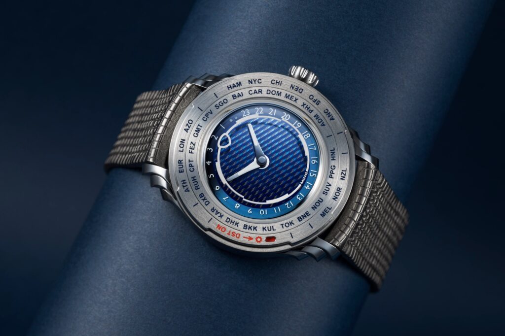 Ming 57.05 Comet Marks Nine Years With a Smarter Worldtimer Ming 57.05 Comet worldtimer watch with blue multilayered dial and stainless steel case