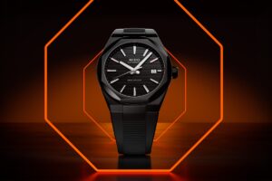 Mido Gives the Multifort 8 One Crown a Black PVD Finish Mido Multifort 8 One Crown black PVD watch with black textured dial and integrated rubber strap