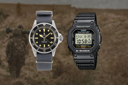 How G-Shock Displaced the Rolex Submariner in Military Watch Culture A Casio G-Shock and vintage-style dive watch shown with military diving equipment