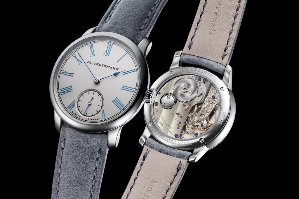 Moritz Grossmann Gives the Tefnut 36 a Turquoise Silver-Friction Dial Moritz Grossmann Tefnut 36 Silver-Plated by Friction Turquoise Blue watch with silver dial and turquoise numerals