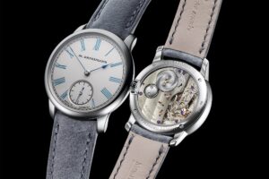 Moritz Grossmann Gives the Tefnut 36 a Turquoise Silver-Friction Dial Moritz Grossmann Tefnut 36 Silver-Plated by Friction Turquoise Blue watch with silver dial and turquoise numerals