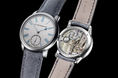 Moritz Grossmann Gives the Tefnut 36 a Turquoise Silver-Friction Dial Moritz Grossmann Tefnut 36 Silver-Plated by Friction Turquoise Blue watch with silver dial and turquoise numerals