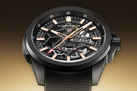 Norqain Independence Skeleton Gets a Grade 5 Titanium Case Norqain Independence Skeleton Titanium watch with black openworked dial and rubber strap