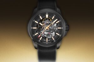 Norqain gives the Independence Skeleton a darker titanium DLC case Norqain Independence Skeleton Titanium DLC watch with black openworked dial on rubber strap