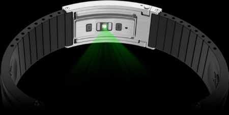 XBAND Puts a Wellness Tracker Inside a Watch Clasp XBAND health tracker clasp fitted to a rubber watch strap